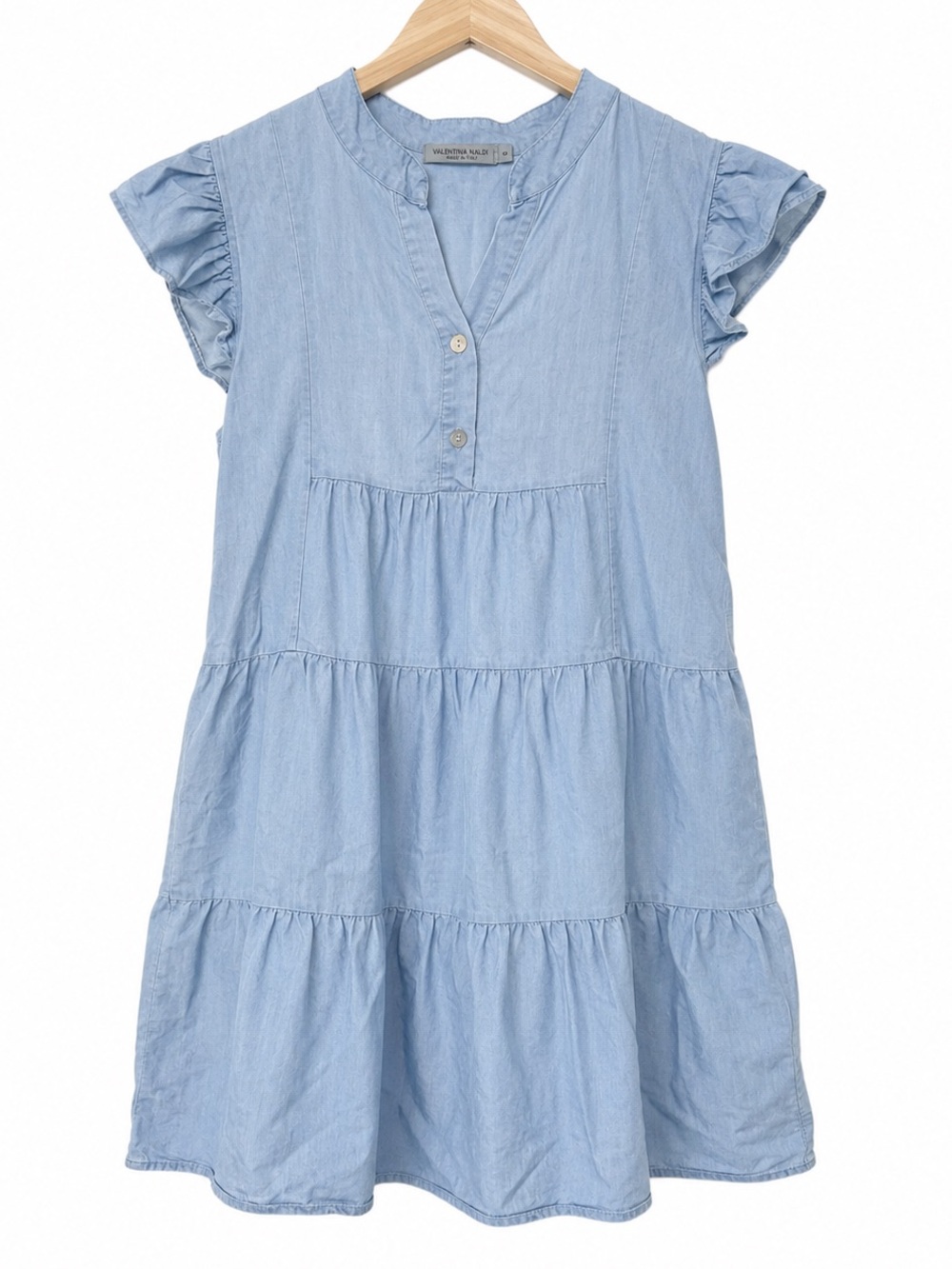 Valentina‎ Naldi Chambray 100% Tencel Tiered Babydoll Dress S Made in Italy